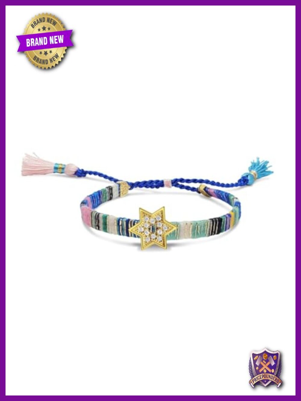 14k Gold Plated Star of David Sterling Silver Charm Macrame Friendship Bracelet